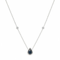 0.88 Ct. Blue Sapphire and Natural Diamond Bezel Necklace, 14K White Gold Image