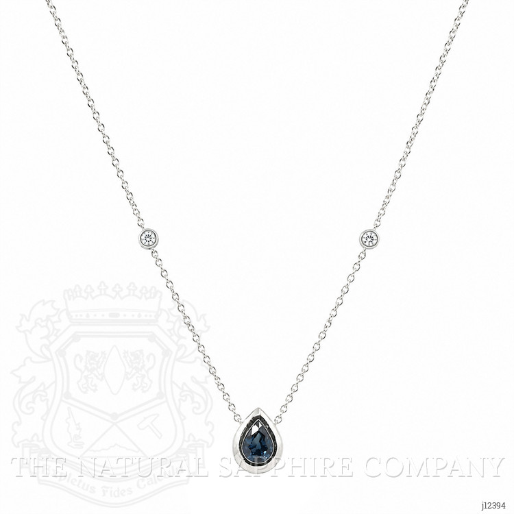 0.88 Ct. Blue Sapphire and Natural Diamond Bezel Necklace, 14K White Gold