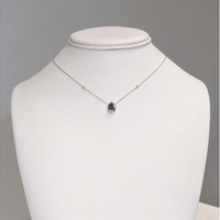 0.88 Ct. Blue Sapphire and Natural Diamond Bezel Necklace, 14K White Gold Life Style