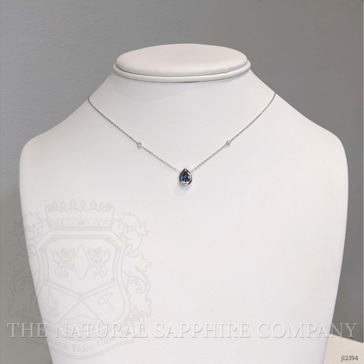 0.88 Ct. Blue Sapphire and Natural Diamond Bezel Necklace, 14K White Gold