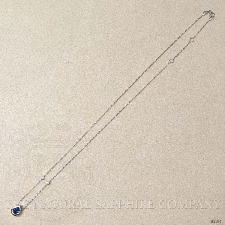 0.88 Ct. Blue Sapphire and Natural Diamond Bezel Necklace, 14K White Gold