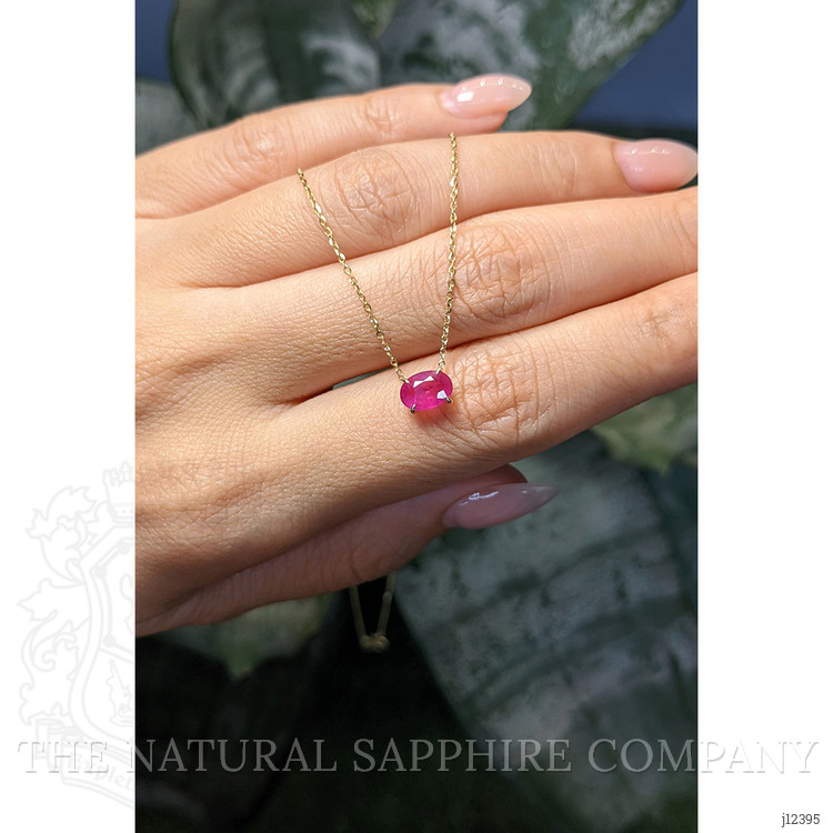 0.97 Ct. Ruby Solitaire Necklace, 14K Yellow Gold