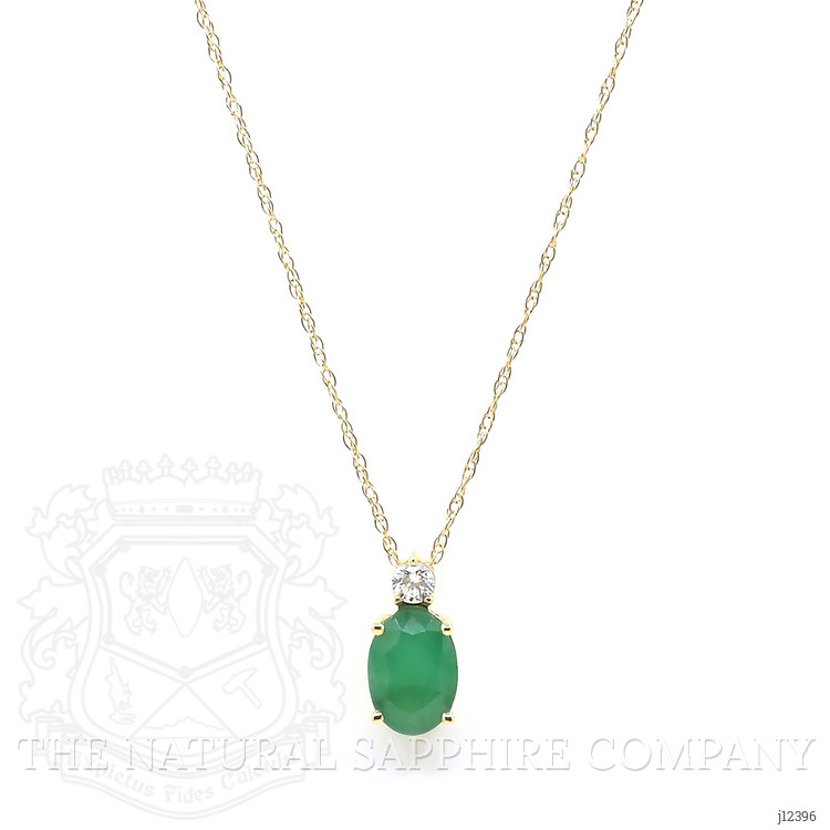 0.77 Ct. Emerald and Natural Diamond Solitaire Necklace, 14K Yellow Gold