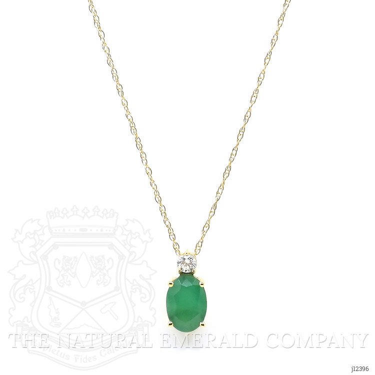 0.77 Ct. Emerald and Natural Diamond Solitaire Necklace, 14K Yellow Gold