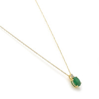 0.77 Ct. Emerald and Natural Diamond Solitaire Necklace, 14K Yellow Gold Image