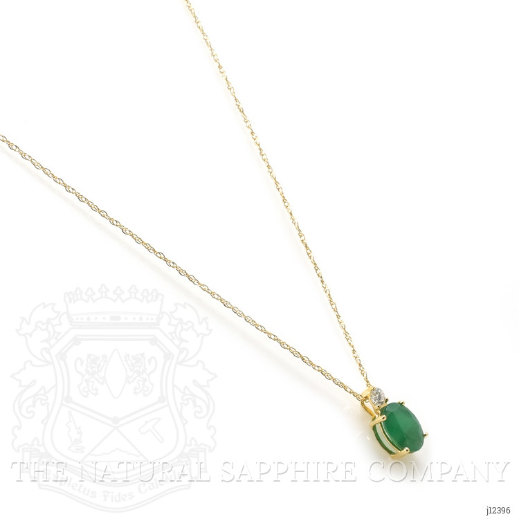 0.77 Ct. Emerald and Natural Diamond Solitaire Necklace, 14K Yellow Gold