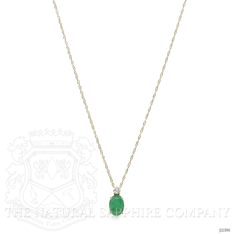 0.77 Ct. Emerald and Natural Diamond Solitaire Necklace, 14K Yellow Gold