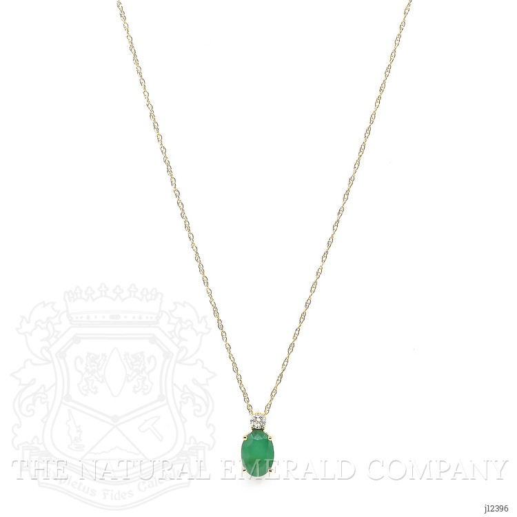 0.77 Ct. Emerald and Natural Diamond Solitaire Necklace, 14K Yellow Gold