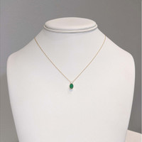 0.77 Ct. Emerald and Natural Diamond Solitaire Necklace, 14K Yellow Gold Life Style