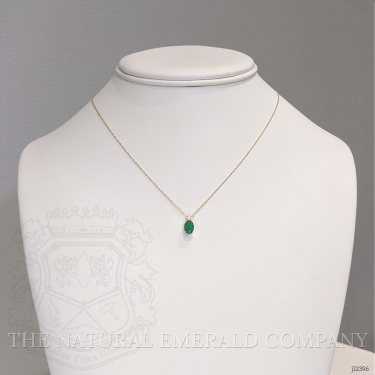 0.77 Ct. Emerald and Natural Diamond Solitaire Necklace, 14K Yellow Gold