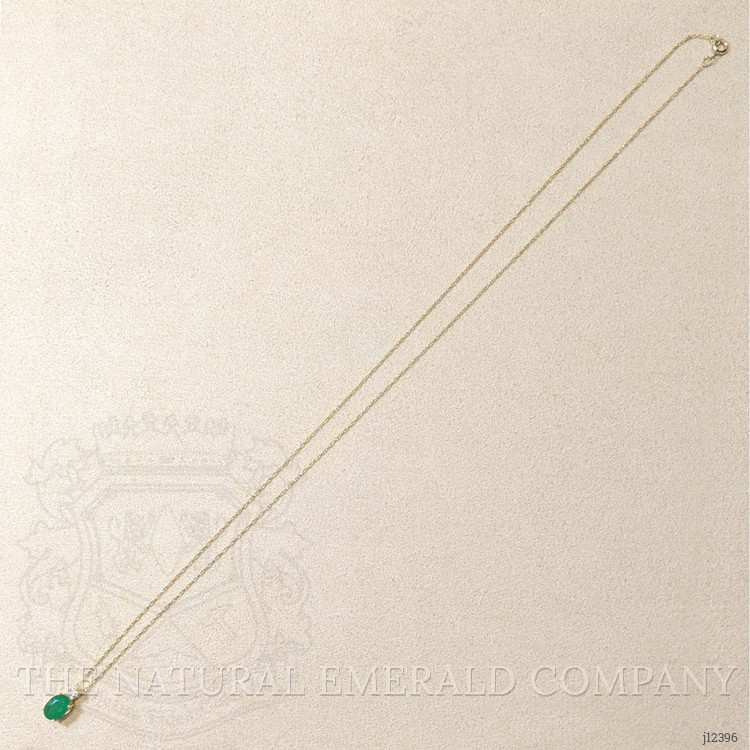 0.77 Ct. Emerald and Natural Diamond Solitaire Necklace, 14K Yellow Gold