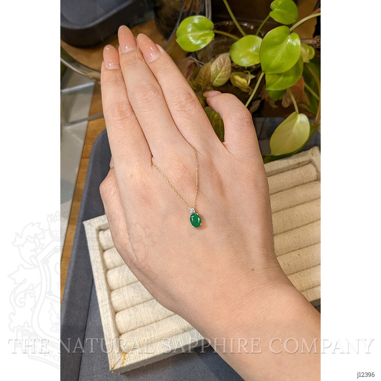 0.77 Ct. Emerald and Natural Diamond Solitaire Necklace, 14K Yellow Gold