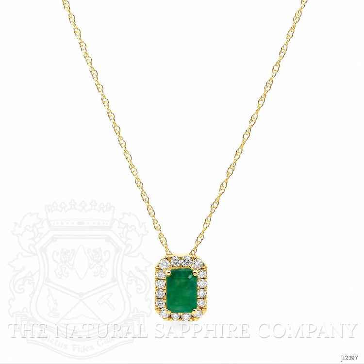 0.60 Ct. Emerald and Natural Diamond Accent Stones Necklace, 14K Yellow Gold