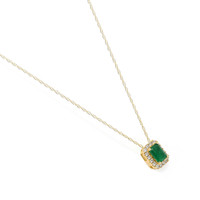 0.60 Ct. Emerald and Natural Diamond Accent Stones Necklace, 14K Yellow Gold Image