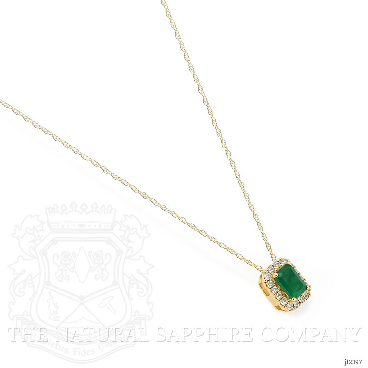 0.60 Ct. Emerald and Natural Diamond Accent Stones Necklace, 14K Yellow Gold