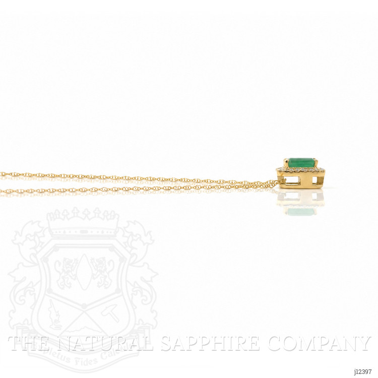 0.60 Ct. Emerald and Natural Diamond Accent Stones Necklace, 14K Yellow Gold