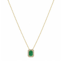 0.60 Ct. Emerald and Natural Diamond Accent Stones Necklace, 14K Yellow Gold Image