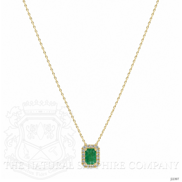 0.60 Ct. Emerald and Natural Diamond Accent Stones Necklace, 14K Yellow Gold