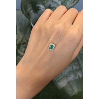 0.60 Ct. Emerald and Natural Diamond Accent Stones Necklace, 14K Yellow Gold Life Style