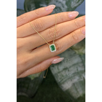 0.60 Ct. Emerald and Natural Diamond Accent Stones Necklace, 14K Yellow Gold Life Style