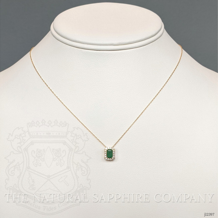 0.60 Ct. Emerald and Natural Diamond Accent Stones Necklace, 14K Yellow Gold