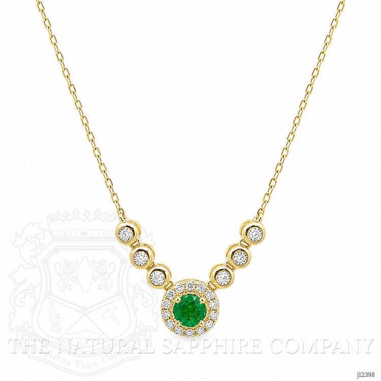 0.24 Ct. Emerald and Natural Diamond Accent Stones Necklace, 14K Yellow Gold