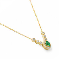 0.24 Ct. Emerald and Natural Diamond Accent Stones Necklace, 14K Yellow Gold Image