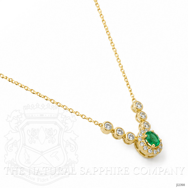 0.24 Ct. Emerald and Natural Diamond Accent Stones Necklace, 14K Yellow Gold