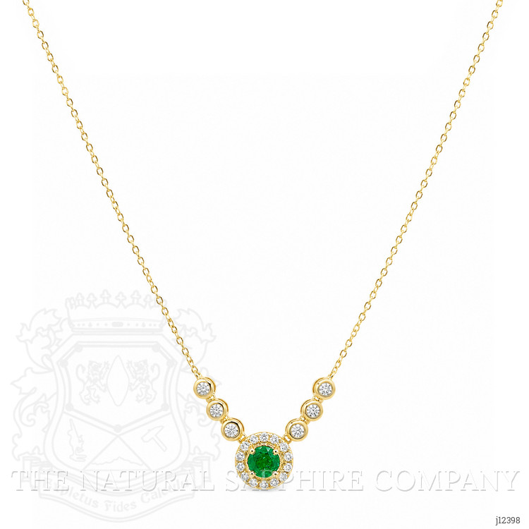 0.24 Ct. Emerald and Natural Diamond Accent Stones Necklace, 14K Yellow Gold