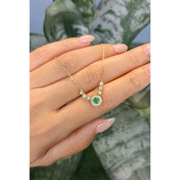 0.24 Ct. Emerald and Natural Diamond Accent Stones Necklace, 14K Yellow Gold Life Style