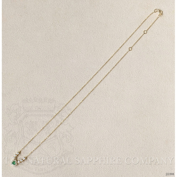 0.24 Ct. Emerald and Natural Diamond Accent Stones Necklace, 14K Yellow Gold