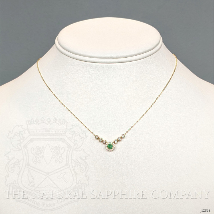 0.24 Ct. Emerald and Natural Diamond Accent Stones Necklace, 14K Yellow Gold