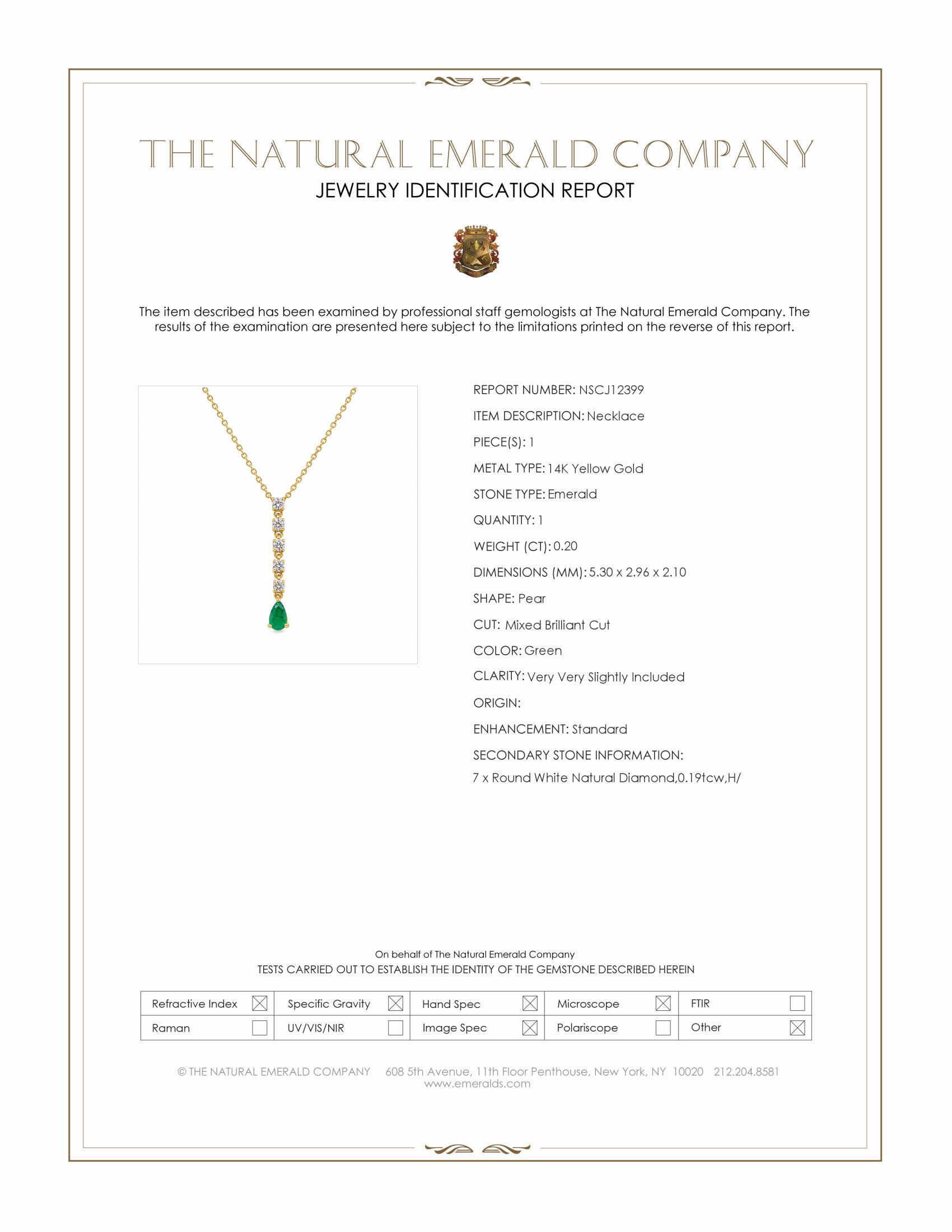0.20 Ct. Emerald and Natural Diamond Bezel Necklace, 14K Yellow Gold