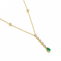 0.20 Ct. Emerald and Natural Diamond Bezel Necklace, 14K Yellow Gold Image