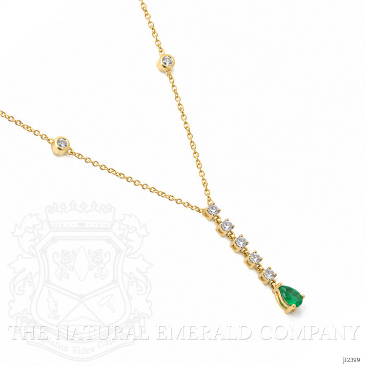 0.20 Ct. Emerald and Natural Diamond Bezel Necklace, 14K Yellow Gold