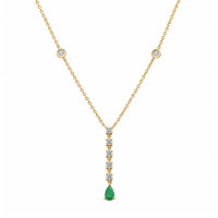 0.20 Ct. Emerald and Natural Diamond Bezel Necklace, 14K Yellow Gold Image