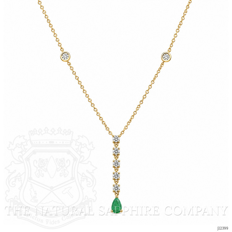 0.20 Ct. Emerald and Natural Diamond Bezel Necklace, 14K Yellow Gold