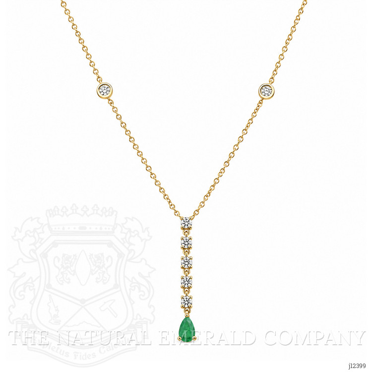 0.20 Ct. Emerald and Natural Diamond Bezel Necklace, 14K Yellow Gold