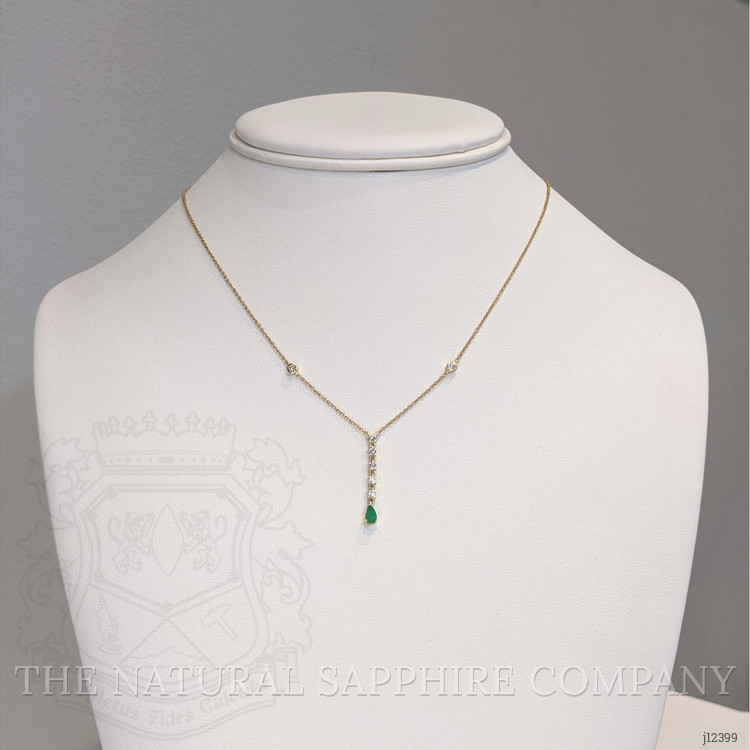 0.20 Ct. Emerald and Natural Diamond Bezel Necklace, 14K Yellow Gold