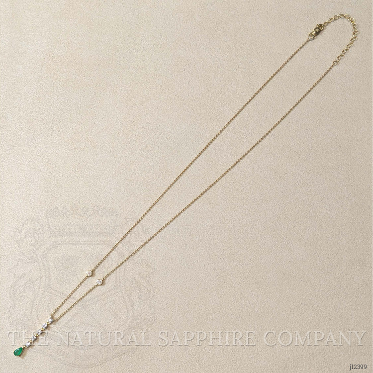 0.20 Ct. Emerald and Natural Diamond Bezel Necklace, 14K Yellow Gold