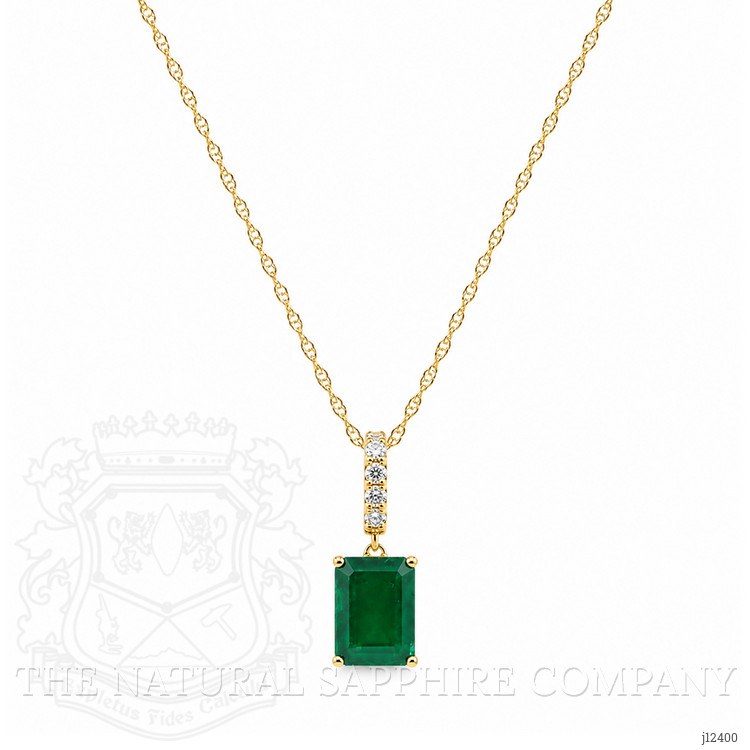 1.22 Ct. Emerald and Natural Diamond Pave Necklace, 14K Yellow Gold