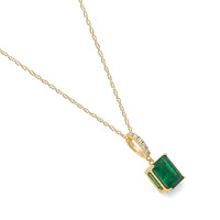 1.22 Ct. Emerald and Natural Diamond Pave Necklace, 14K Yellow Gold Image