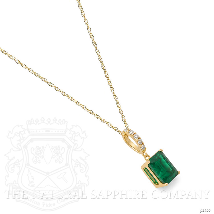 1.22 Ct. Emerald and Natural Diamond Pave Necklace, 14K Yellow Gold
