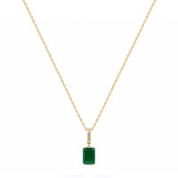 1.22 Ct. Emerald and Natural Diamond Pave Necklace, 14K Yellow Gold Image