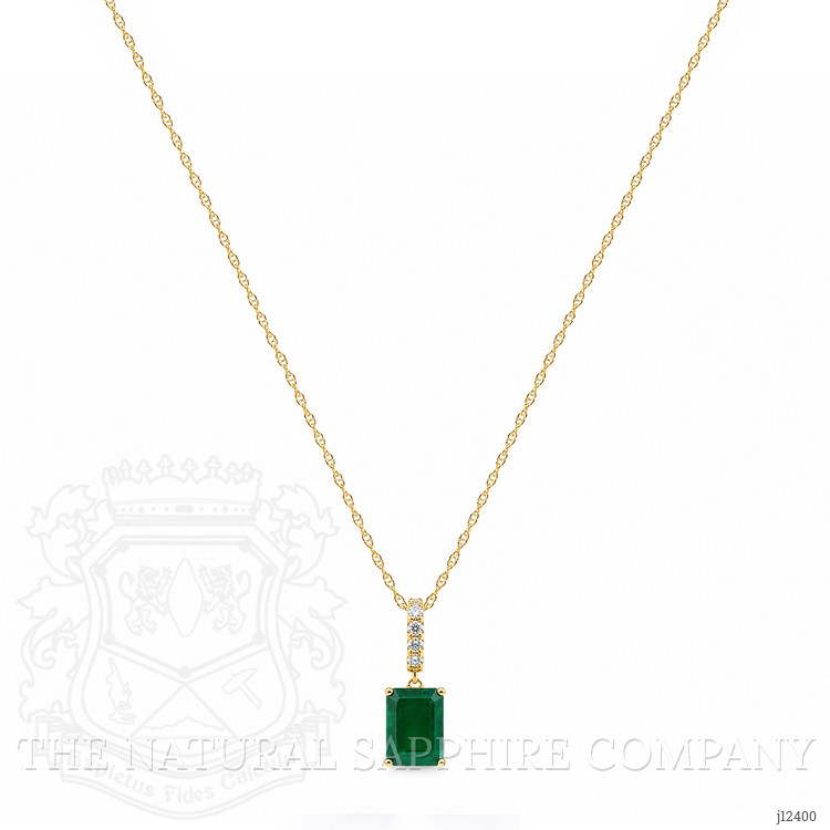 1.22 Ct. Emerald and Natural Diamond Pave Necklace, 14K Yellow Gold