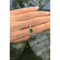 1.22 Ct. Emerald and Natural Diamond Pave Necklace, 14K Yellow Gold Life Style