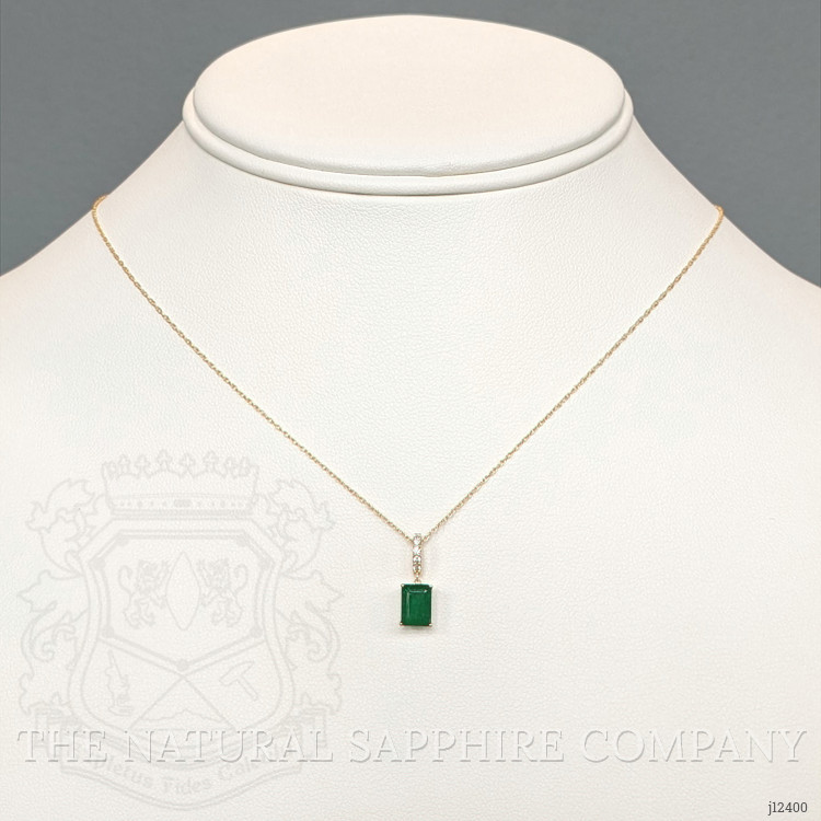 1.22 Ct. Emerald and Natural Diamond Pave Necklace, 14K Yellow Gold