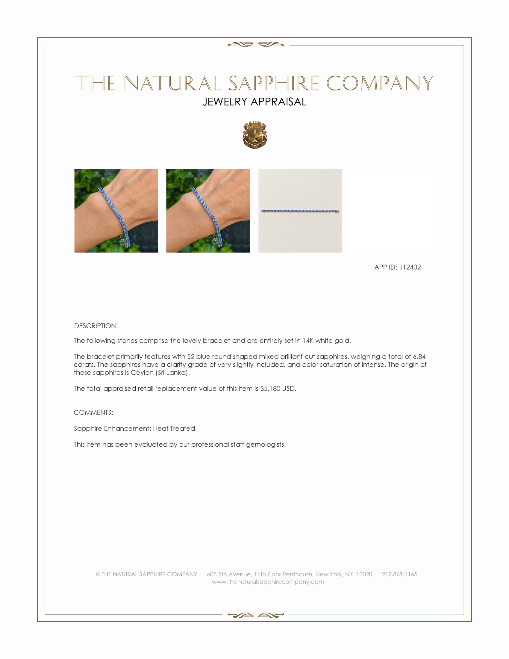 6.84 Ct.Tw. Blue Sapphire Tennis/Line Bracelet, 14K White Gold
