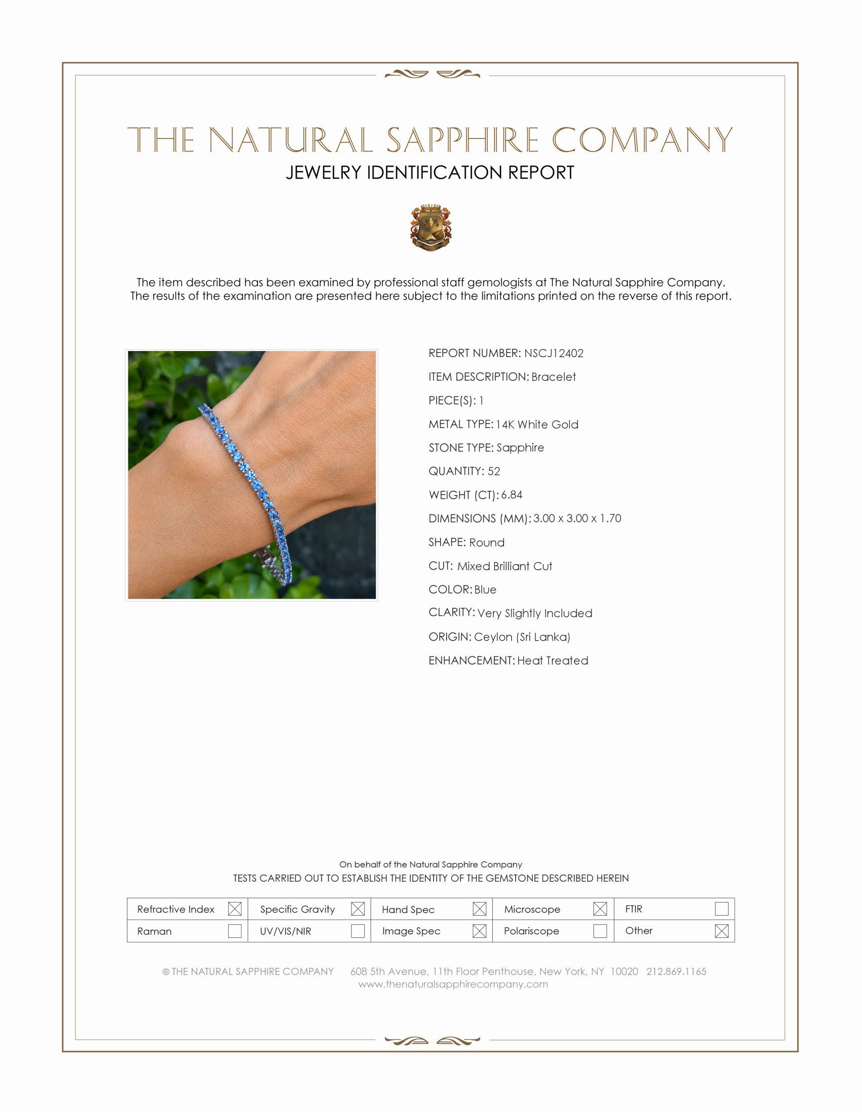 6.84 Ct.Tw. Blue Sapphire Tennis/Line Bracelet, 14K White Gold