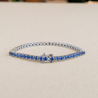 6.84&nbsp;Ct.Tw.Total Carat Weight Blue Sapphire Tennis/Line Bracelet, 14K White Gold Image